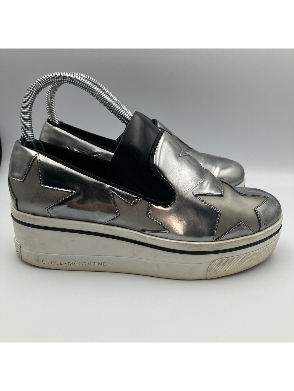 Stella McCartney Silver Slip-On Platform Sneakers Size 6 Star Pattern Low Top